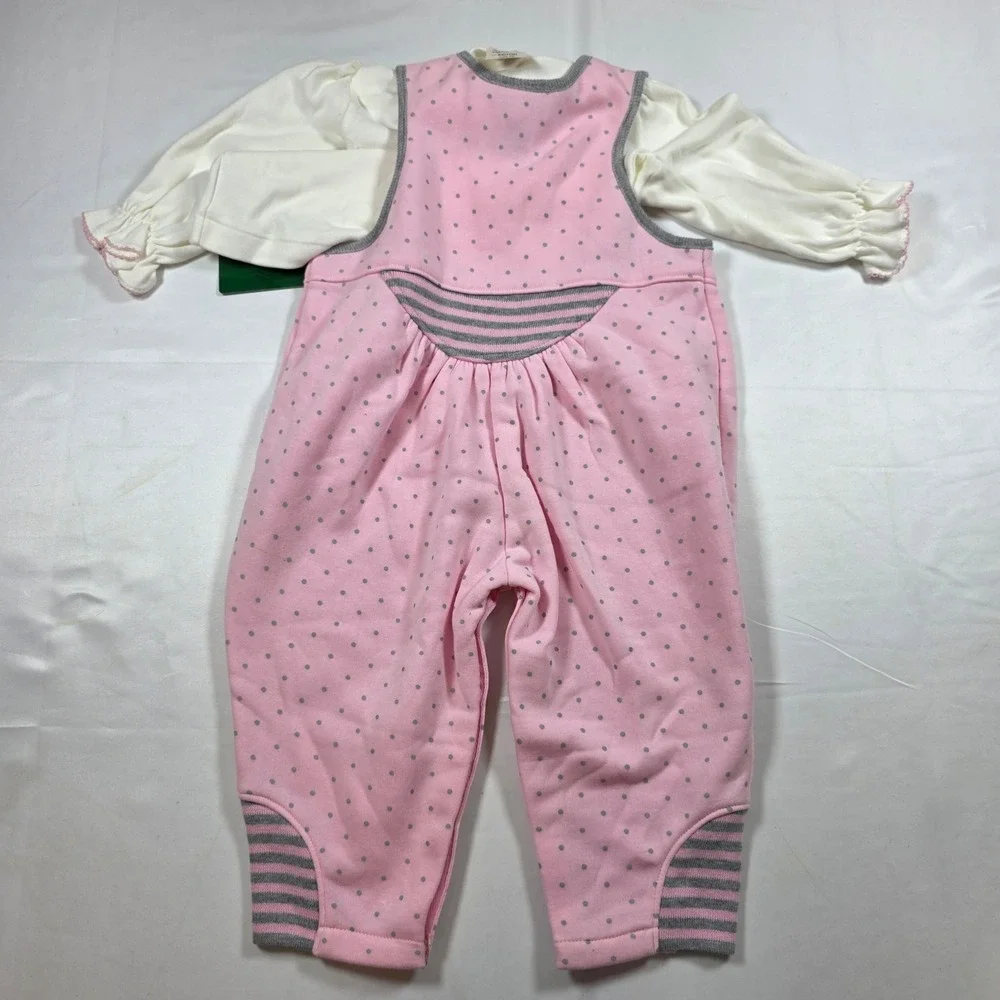 Chemise Lacoste Vintage Pink Polka Dot 2 Piece Set Turtleneck Jumpsuit 18M USA